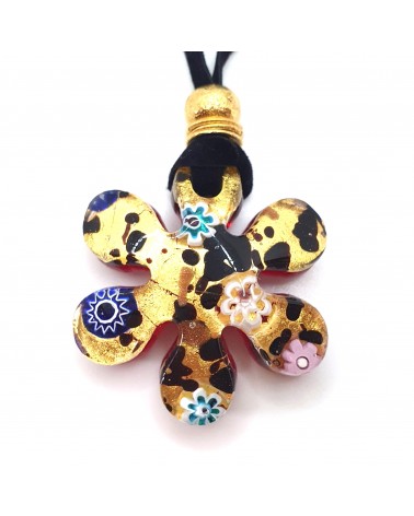 Pendentif fleur en verre de Murano or et murrine multicolore bijoux italiens