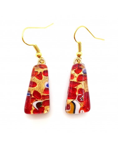 Boucles d'oreilles trapèze en verre de Murano rouge bijoux fantaisies créateurs italiens
