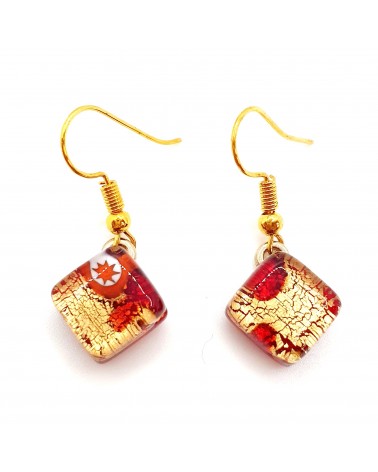 boucles d'oreilles carré verre Murano rouge bijoux fantaisies