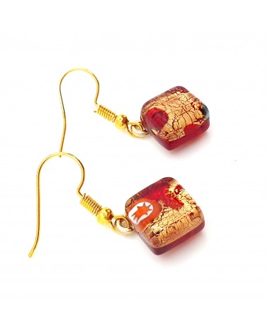 boucles d'oreilles carré verre Murano rouge bijoux fantaisies
