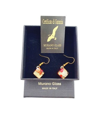boucles d'oreilles carré verre Murano rouge bijoux fantaisies