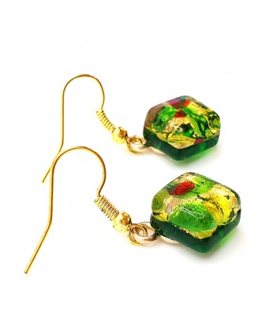 boucles d'oreilles carré verre Murano verte bijoux fantaisies