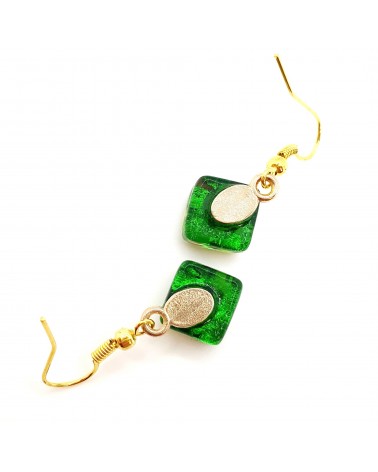boucles d'oreilles carré verre Murano verte bijoux fantaisies