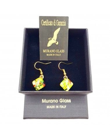 boucles d'oreilles carré verre Murano verte bijoux fantaisies
