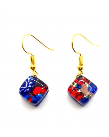 Boucles d'oreilles carré en verre de Murano multicolore bijoux fantaisies fait à la main