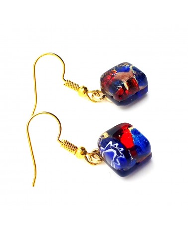 Boucles d'oreilles carré en verre de Murano multicolore bijoux fantaisies fait à la main