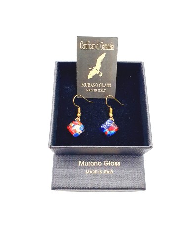 Boucles d'oreilles carré en verre de Murano multicolore bijoux fantaisies fait à la main