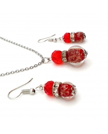 Parure perles immergées couleur rouge bijoux fantaisies artisans italiens