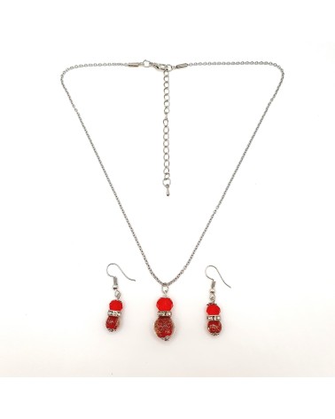 Parure perles immergées couleur rouge bijoux fantaisies artisans italiens