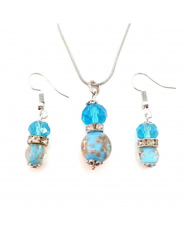 Parure perles immergées couleur turquoise bijoux fantaisies artisans italiens