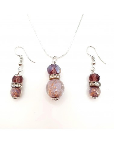 Parure perles immergées couleur mauve bijoux fantaisies artisans italiens