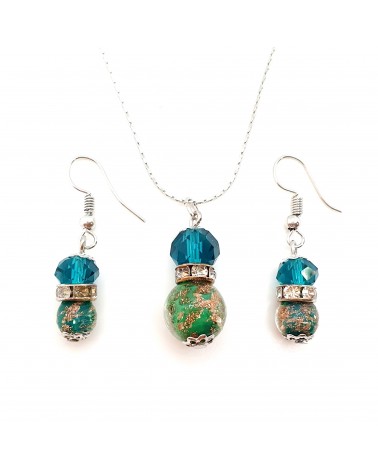 Parure perles immergées couleur verte bijoux fantaisies artisans italiens