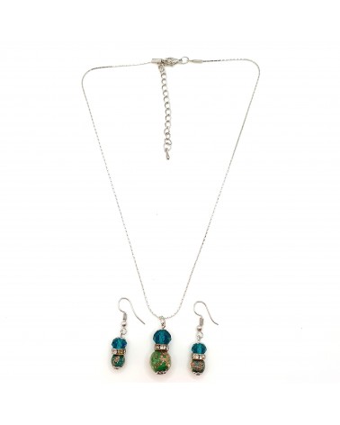 Parure perles immergées couleur verte bijoux fantaisies artisans italiens