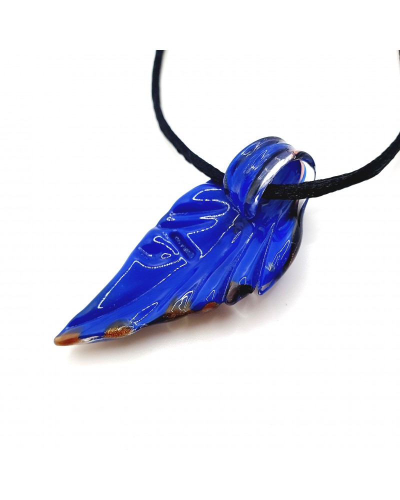 Pendentif Ancien En Verre De Murano Signé – Ambre Et Confettie, Cordon 50 Cm