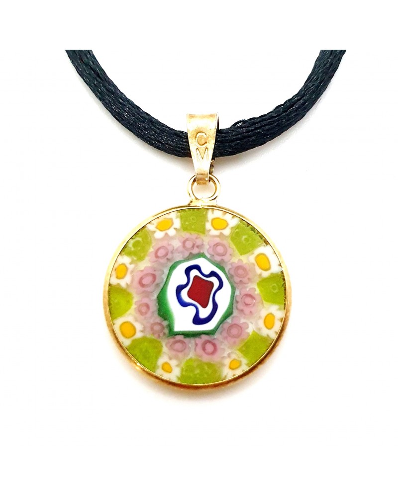 Pendentif avec murrine et argent 925 verte bijoux fantaisies créateurs italiens