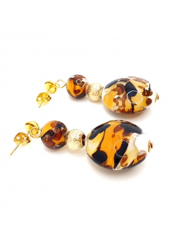 Boucles d'oreilles Vittoria marron bijoux fantaisies verre de Murano créateurs italiens