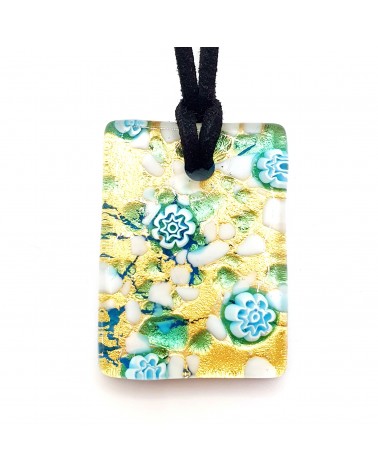 Pendentif rectangle en verre de Murano turquoise made in Italie