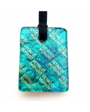 Pendentif rectangle en verre de Murano turquoise made in Italie