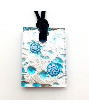 Pendentif rectangle en verre de Murano azur made in Italie