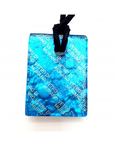 Pendentif rectangle en verre de Murano azur made in Italie