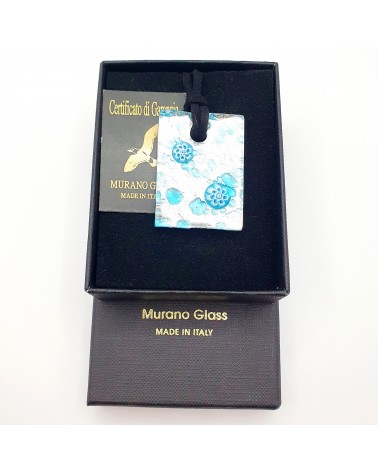 Pendentif rectangle en verre de Murano azur made in Italie