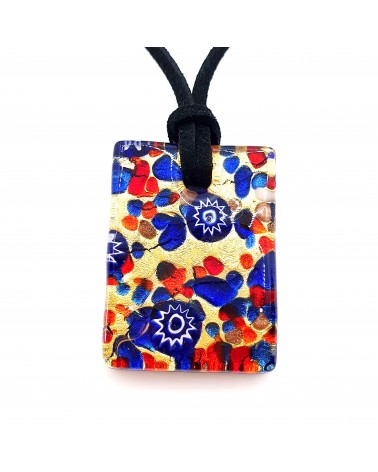 Pendentif rectangle en verre de Murano rouge et bleu made in Italie