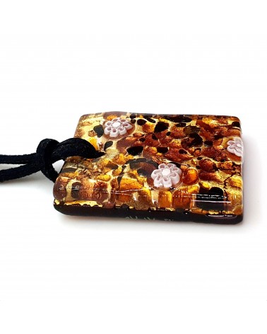 Pendentif rectangle en verre de Murano marron bijoux fantaisies artisans italiens