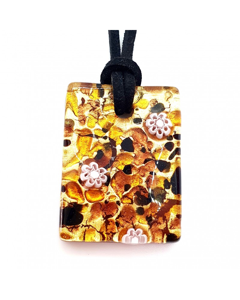 Pendentif rectangle en verre de Murano marron bijoux fantaisies artisans italiens