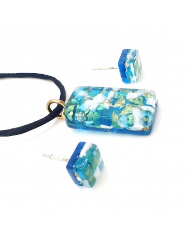 Petite parure rectangle en verre de Murano  turquoise bijoux fantaisies fait à la main