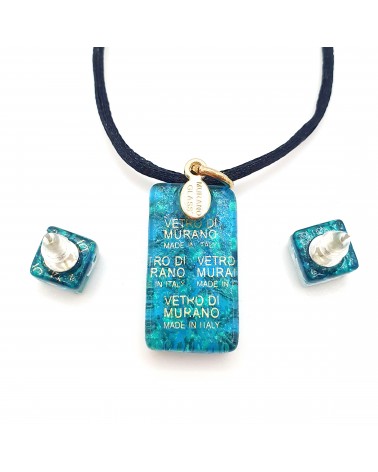 Petite parure rectangle en verre de Murano  turquoise bijoux fantaisies fait à la main
