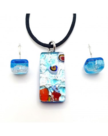 Petite parure rectangle en verre de Murano azur bijoux fantaisies fait à la main