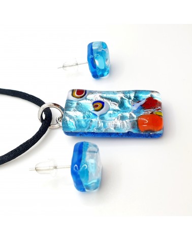 Petite parure rectangle en verre de Murano azur bijoux fantaisies fait à la main