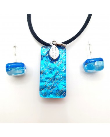 Petite parure rectangle en verre de Murano azur bijoux fantaisies fait à la main