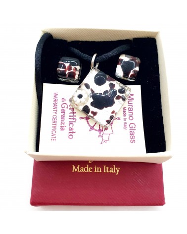 Petite parure carré en verre de Murano noire et argent bijoux fantaisies made in Italie