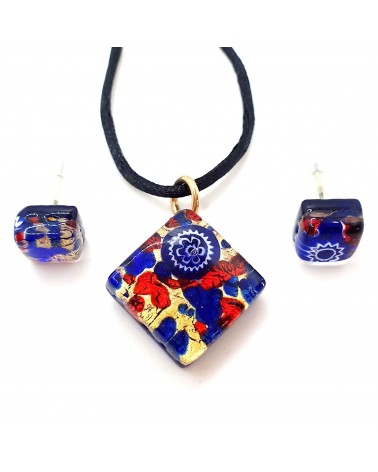 Petite parure carré en verre de Murano multicolore bijoux fantaisies fait à la main