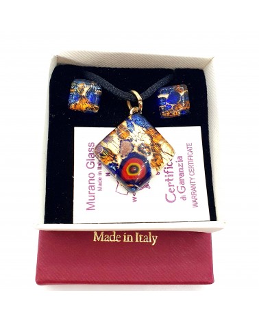 Petite parure carré en verre de Murano multicolore bijoux fantaisies fait à la main