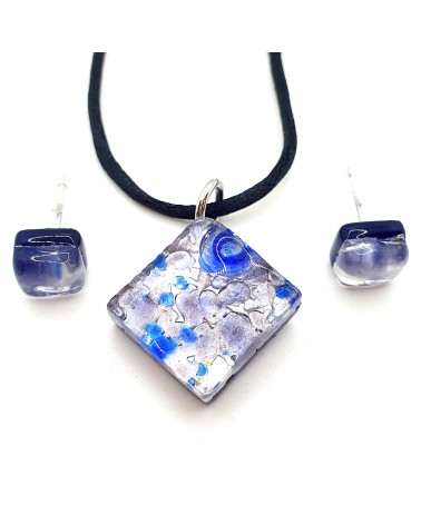 Petite parure carré verre de Murano mauve bijoux fantaisies made in Italie