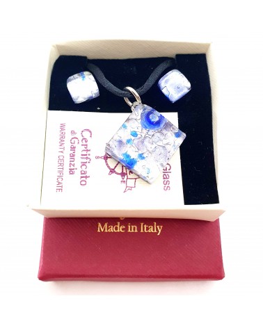 Petite parure carré verre de Murano mauve bijoux fantaisies made in Italie