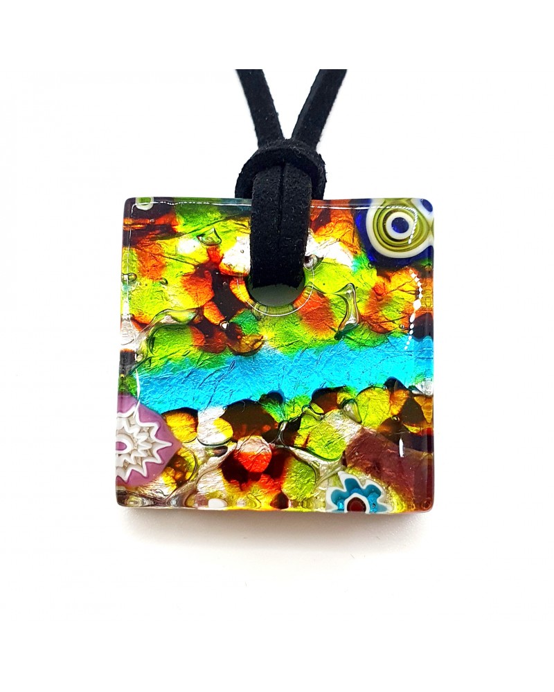 Pendentif carré en verre de Murano bijoux fantaisies artisans italiens