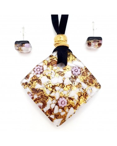 Grande parure  verre de Murano rose blanc bijoux fantaisies artisans italiens