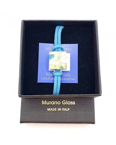 bracelet carré en cuir et verre de Murano bijoux italiens Bijoux Murano