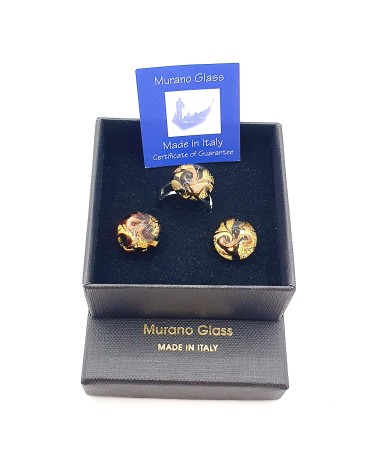 parure bague et boucles d'oreilles passion en verre de Murano bijoux fantaisies créateurs italiens