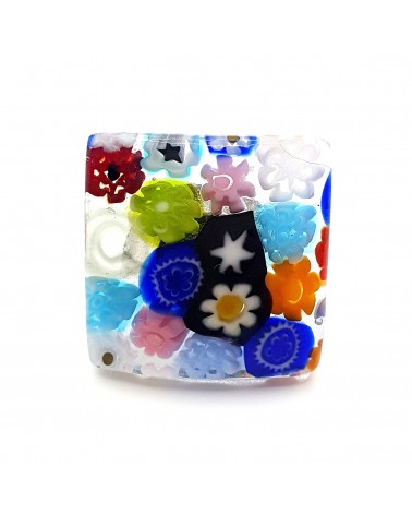 Bague carré verre Murano murrine fleurs bijoux fantaisies
