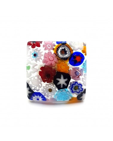 Bague carré verre Murano murrine fleurs bijoux fantaisies bijoux Murano