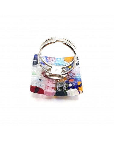 Bague carré verre Murano murrine fleurs bijoux fantaisies bijoux Murano