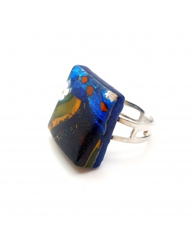 Bague carré en verre de Murano et murrine bijoux fantaisies artisans italiens