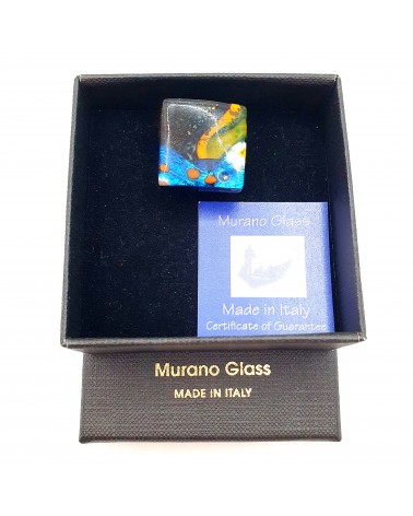 Bague carré en verre de Murano et murrine bijoux fantaisies artisans italiens
