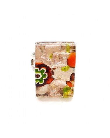 Bague rectangle en verre de Murano et murrine bijoux fantaisies artisans italiens