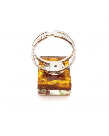 Bague rectangle en verre de Murano et murrine bijoux fantaisies artisans italiens