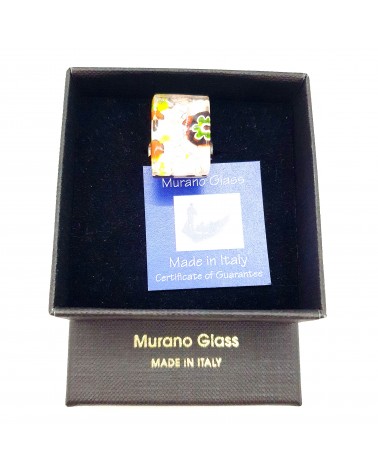 Bague rectangle en verre de Murano et murrine bijoux fantaisies artisans italiens